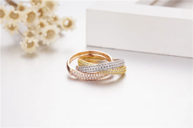 Triple Circles Gold/Rose Gold/Silver Rings for Women Men Three Colors 925 Silver Pave diamond Women Wedding Ring Finger Jewelry