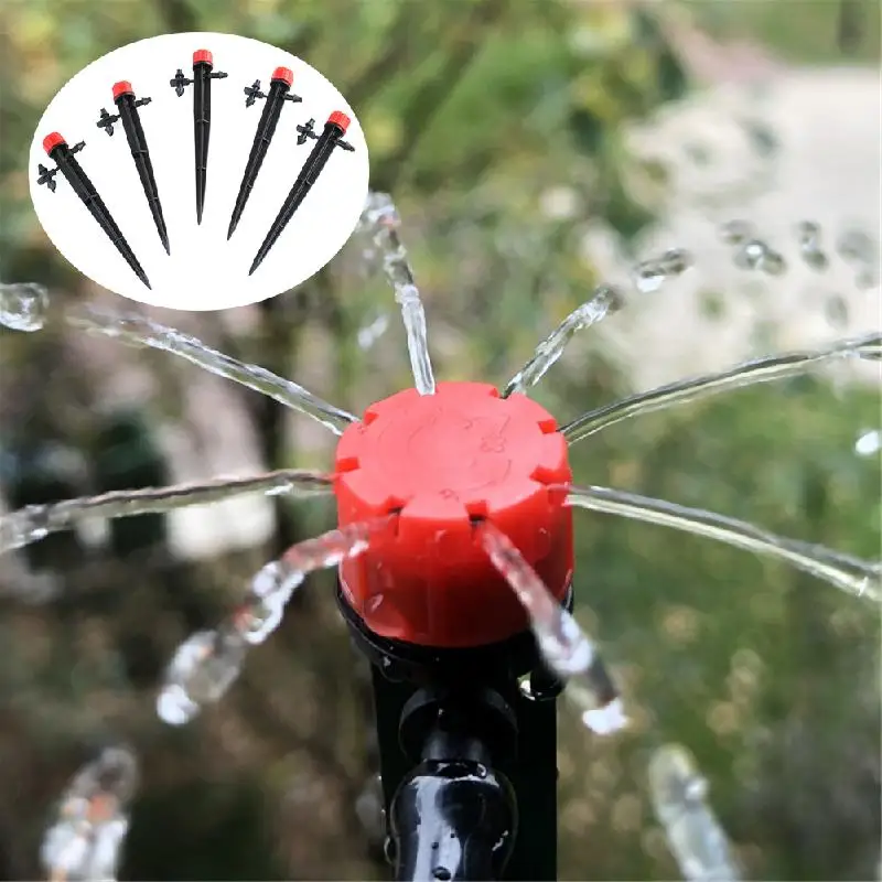 50 Pcs/Set 3cm Micro Bubbler Drip Irrigation Eight-hole Adjustable Emitter Stake Water Dripper Garden Watering Use 4/7 Mm Hose