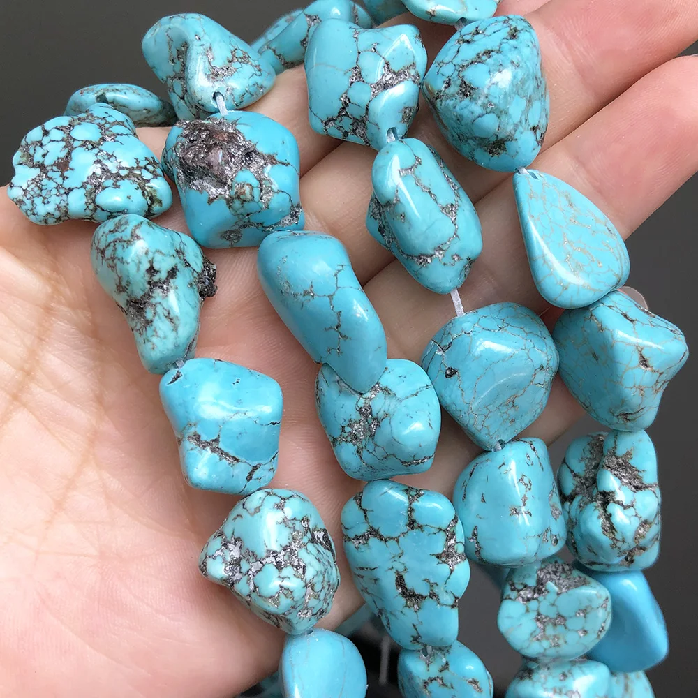 Image of Unregelmäßige natürliche blaue Türkis-Steinperlen für DIY-Design, modische Halsketten, Handarbeiten, Schmuckherstellung, Zubehör
