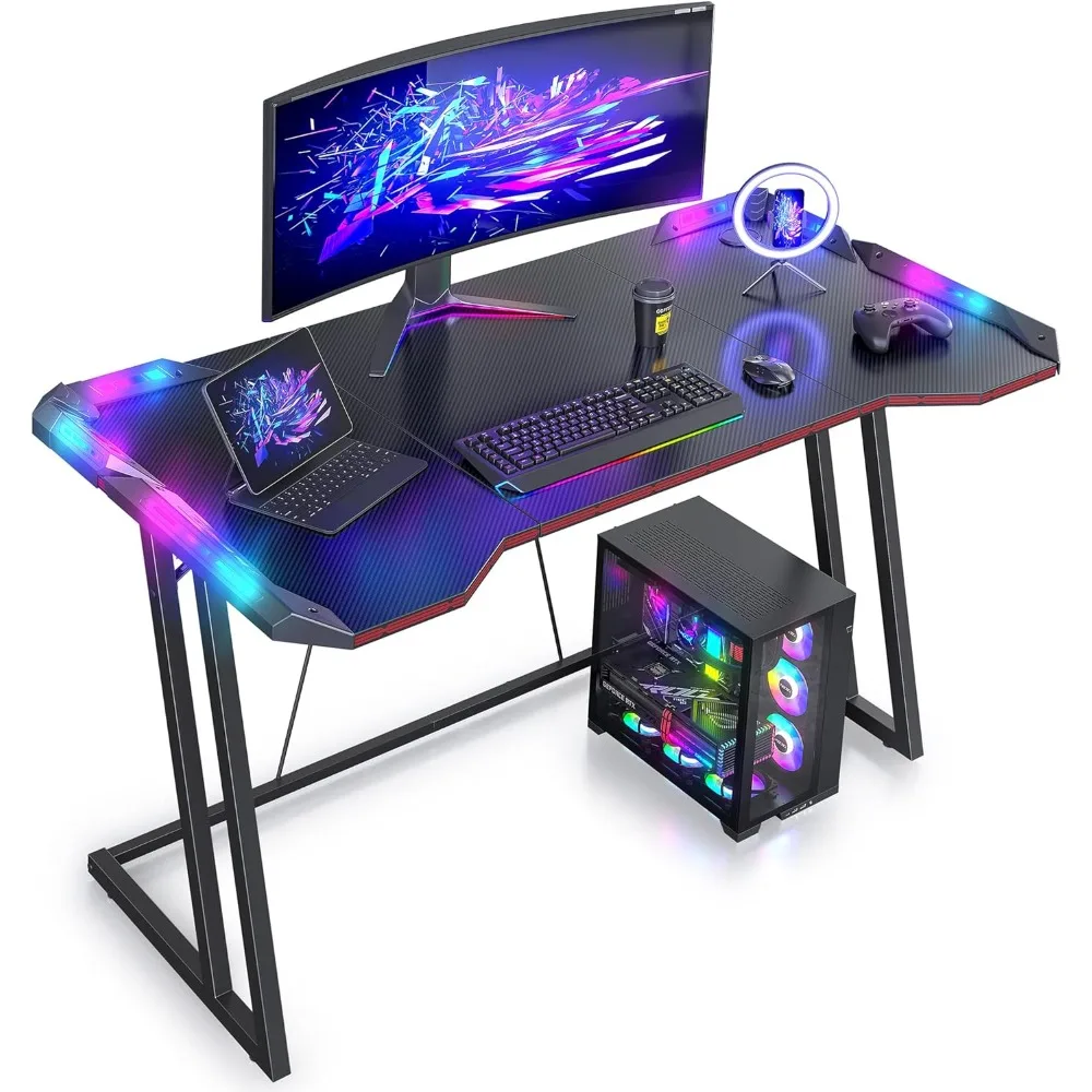 

47 inch Gaming Desk with LED Lights for Home Office, Black