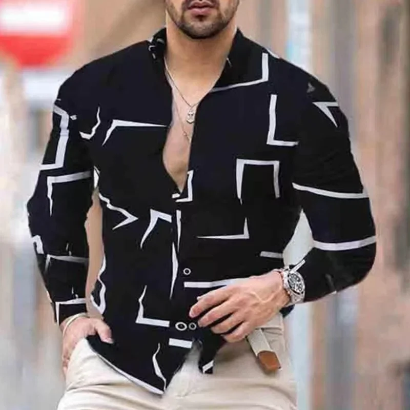 Lapel shirt men's spring and summer casual street matrix strip plaid top soft material breathable new hot sale large size