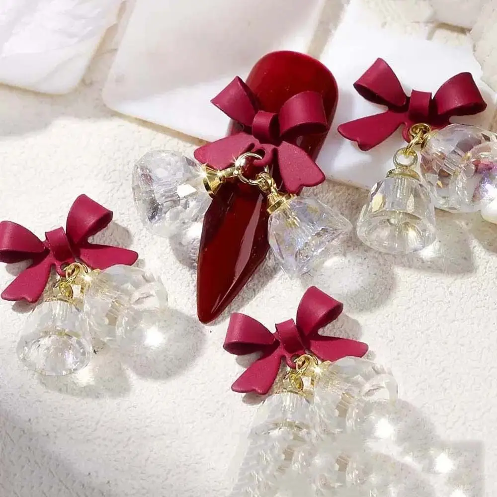 Christmas Bells Nail Ornament Bowknot Christmas Nail Drills 3D Nail Jewelry Bow Nail Rhinestones Christmas Nail Decorations