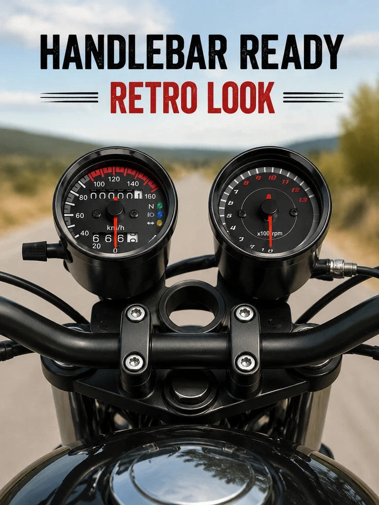 Motorcycle Dual Gauge Set 160KM/H Speedometer + 13000RPM Tachometer Dual Odometer With Bracket Retro Cafe Racer Instrument Kit