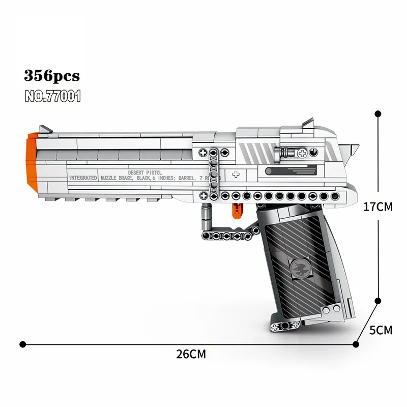 Blocos de Montar Desert Eagle Pistol 356PCS para Amigo, Modelo de Arma que Dispara, Brinquedos da Série Militar, Presente de Aniversário