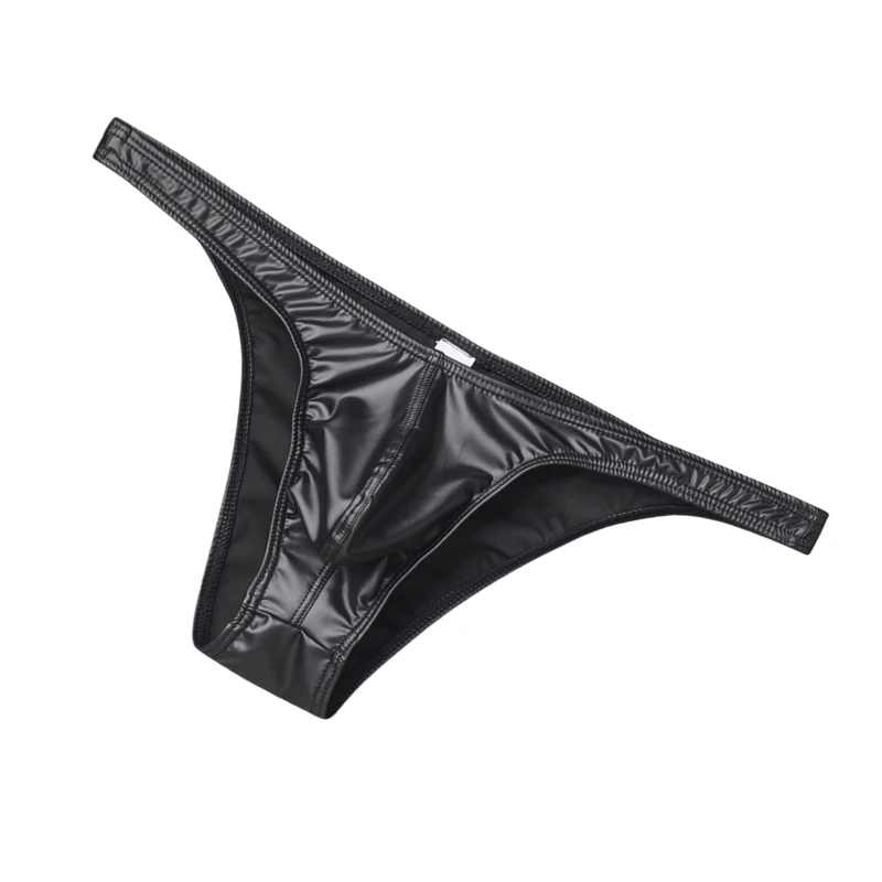 Men Faux Leather Bikini Briefs Underwear Sexy U Pouch Male Mini Panties Cuecas Masculinas Hombre Slips Mens Exotic Lingerie
