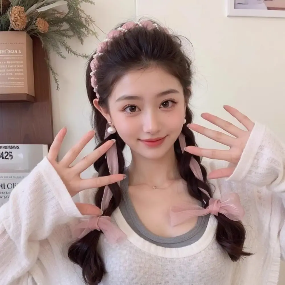 U شكل الساتان النسيج العصابات الشعر الأسنان مشط قابل للتعديل عدم الانزلاق اللؤلؤ رباط شعر عالية أعلى خوذة القوس مضفر عصابات الرأس #1