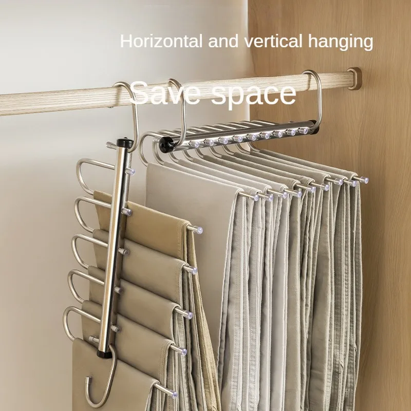 Folding Magic Pants Hangers 5/9layers Stainless Steel Space Saving Clothes Rack Organizer For Wardrobe Jeans Trousers Scarf