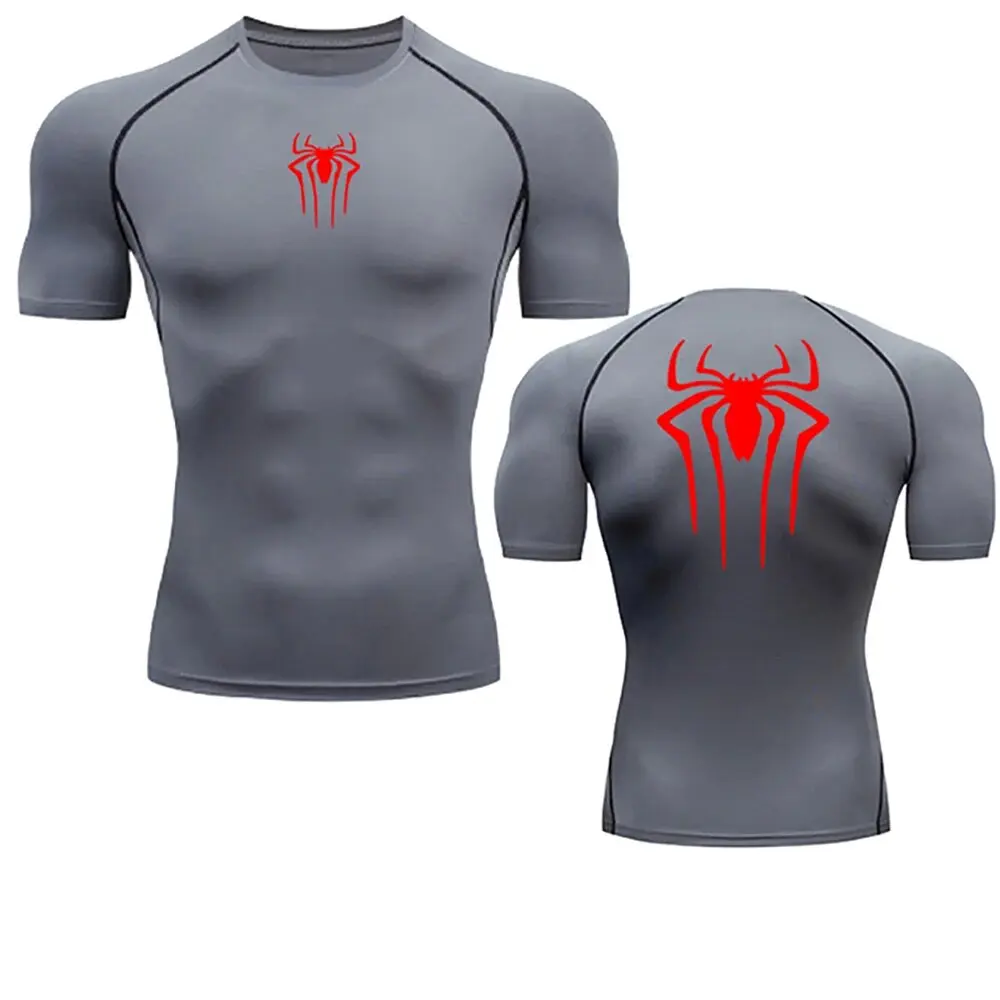 Men\'s Compression Spider Printed T-Shirt Sports Y2K Short Sleeve Muscle Fitness Tight Quick-drying Breathable Gym Clothes Tops