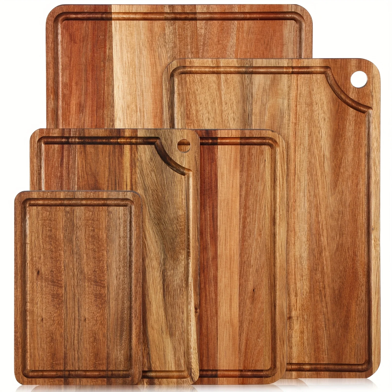 

5pcs Acacia Wood Cutting Boards For Kitchen Cutting Board Set With Juice Groove Cheese Charcuterie Tray Large Butcher Block