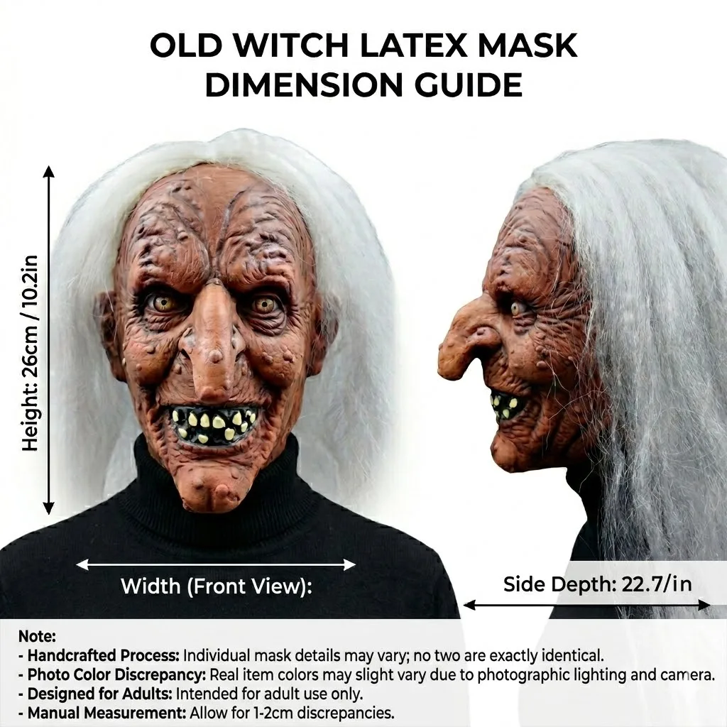 Halloween Horror Latex Mascara Terror Realista Creepy Witch Mask with Yellow Teeth Headpiece for Costume or Haunted House view 3
