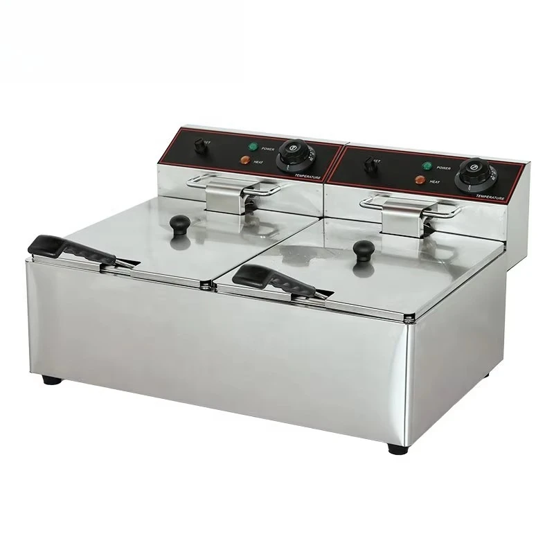 Commercial electric fryer, high-quality stainless steel heavy-duty dual-slot desktop thermostat, suitable for restaurant use