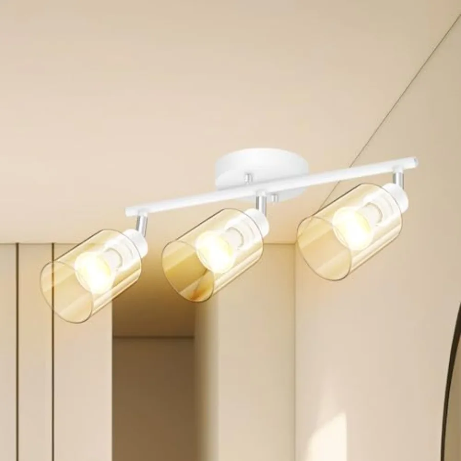 

3-Light Bathroom Light Fixtures White Modern Vanity Wall Lights with Clear Glass Shade Flexibly Ceiling Light for Mirror Kitche