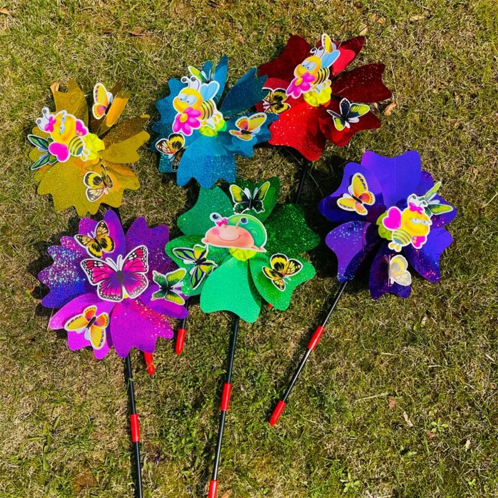 Multiestilos dos desenhos animados pétala moinho de vento colorido glitter 3d borboleta dança em pé gramado flor pvc diâmetro 24cm