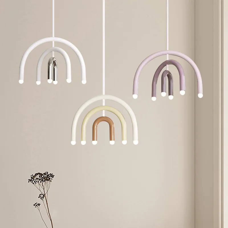Italy Designer Rainbow Chandelier U-shaped LED Minimalist Creamy Style Pendant Light for Children\'s Room and Living Room Decor