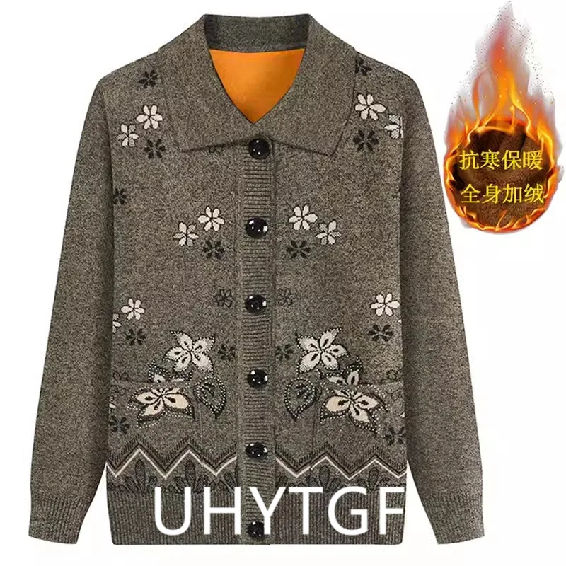 XL-6XL Middle Age Mother Knitted Cardigan Sweater Coats Spring Autumn Women Knitwear Tops 60-70 Old Grandma Clothes 637