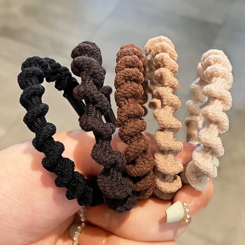 

10Pcs Fashion High Elastic Hair Band Women's Ponytail Holder Hair Ties Hair Accessories Solid Color Wavy Rubber Bands Headband