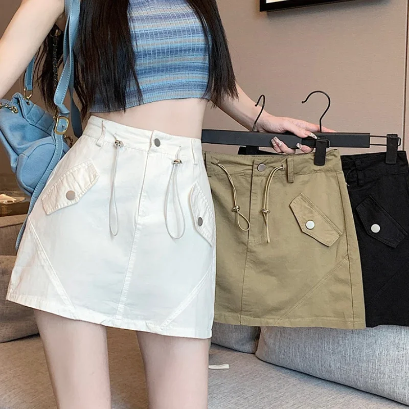 

Casual Mini Cargo Skirt Women 2023 Summer New High Waist Solid Short Skirts Female Y2k Chic A Line Pocket Overalls Faldas Mujer