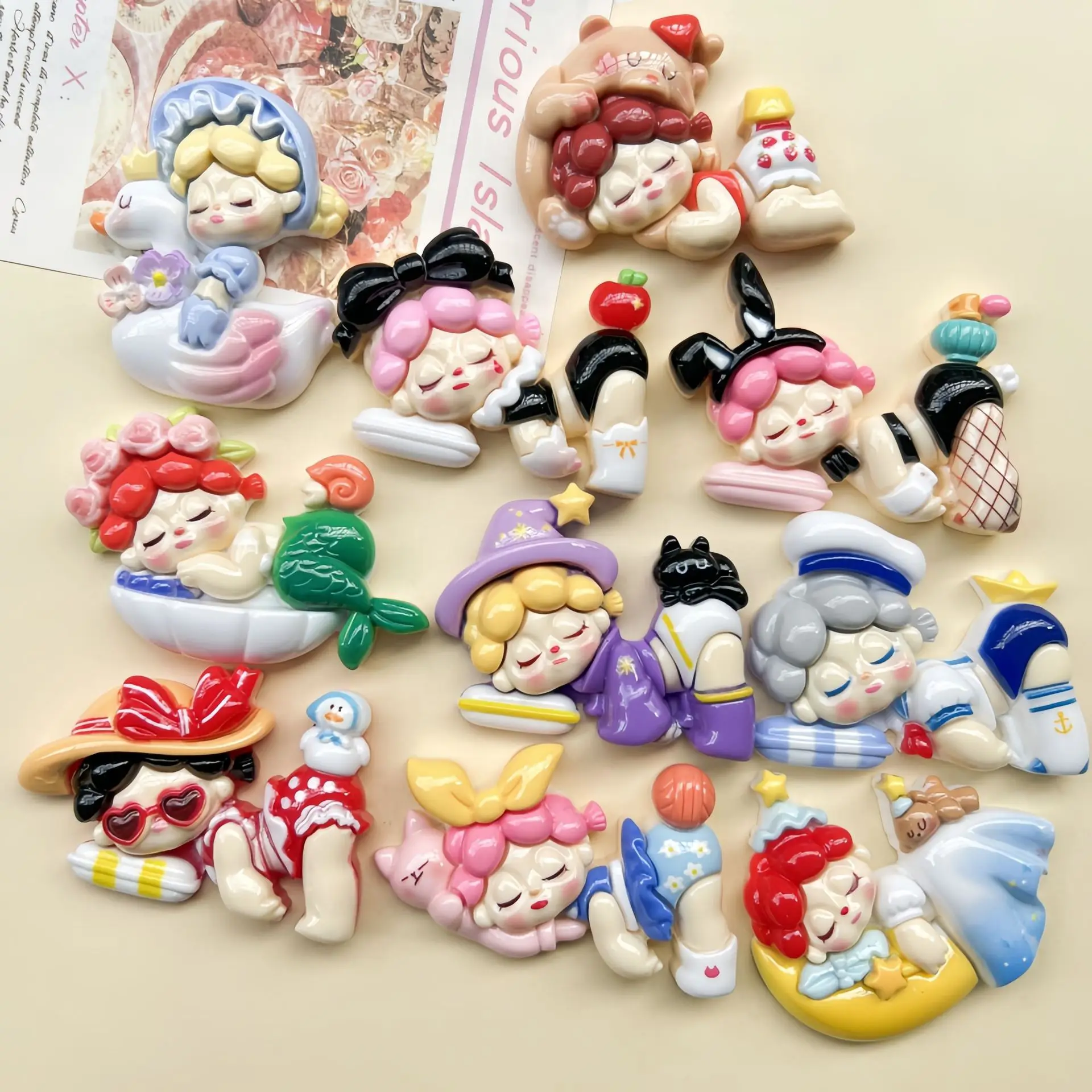 2pcs New calorie cartoon sleeping beauty girl cartoon resin flatback cabochon diy crafts materials kid handmade jewelry charms