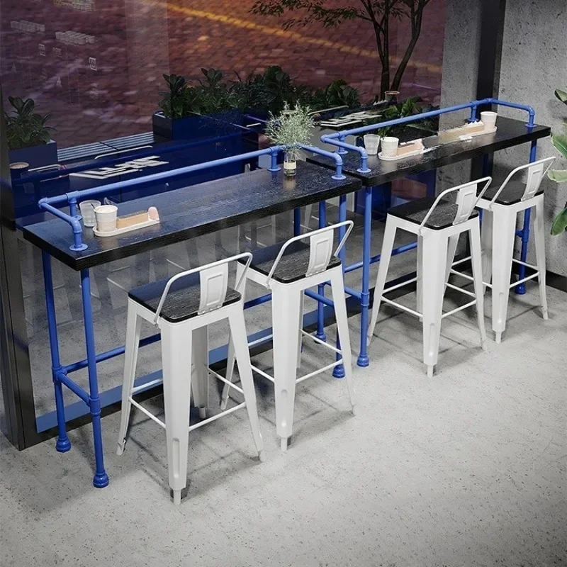 Solid wood industrial trendy store, creative commercial high chair, milk tea, coffee bar table