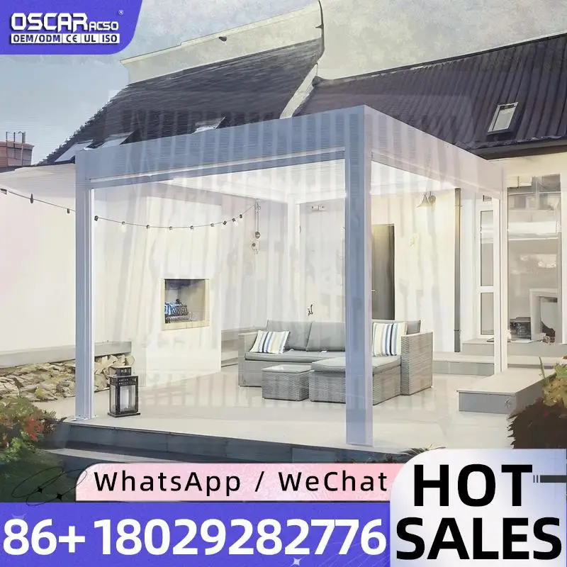 2025 Outdoor Aluminum Electric Adjustable Roof Arches Garden Pergolas Gazebo Pavilion All Season Eco Friendly for Hotel Use perg