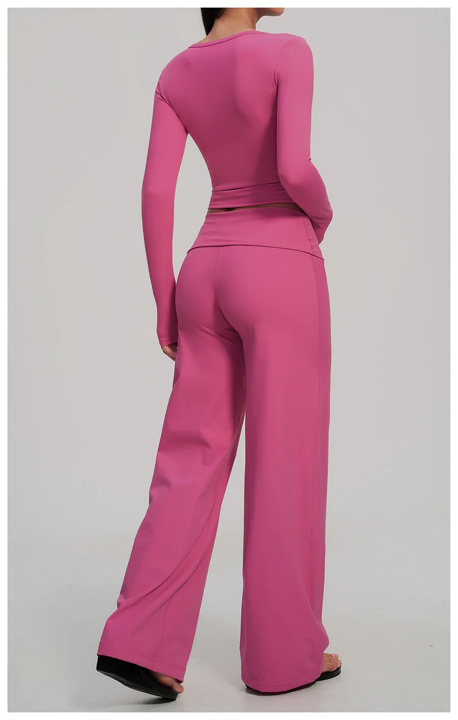 2-teiliges Yoga-Set für Damen, Langarm-Fitness-Oberteil, Trainingsanzug, Sportbekleidung, High-Waist-Hose mit geradem Bein, Fitness-Sportanzug – Detail 13