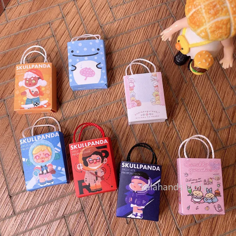 Dollhouse Mini Hand-folded Paper Bag 1/12 Miniature Simulation Shopping Bag Cute Dollhouse Decoration Shooting Props Accessories