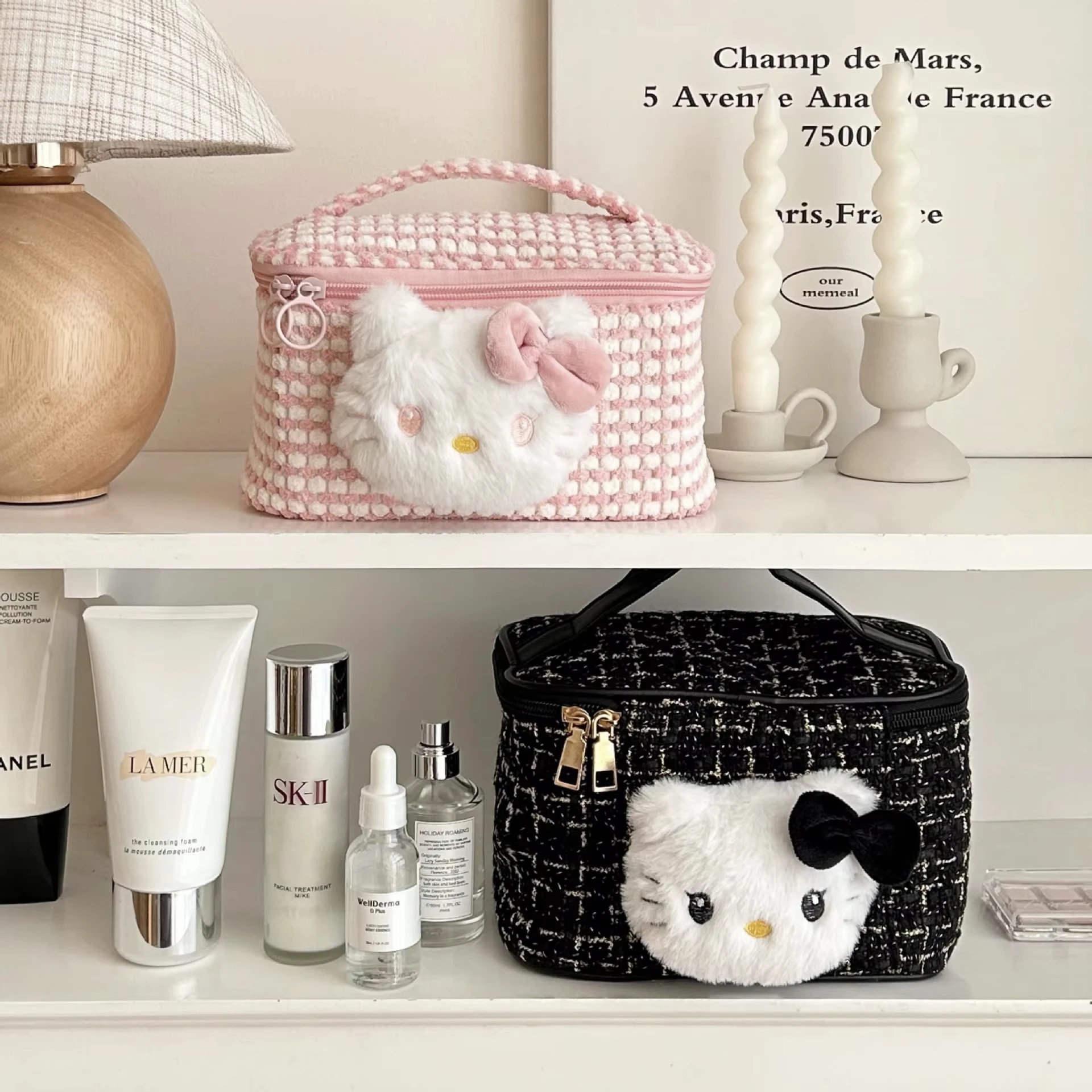

Anime Figure Hello Kitty Makeup Bag Sanrio Kawaii Capacity Storage Bag High-Capacity Wash Pouch Travel Portable Woman Bag