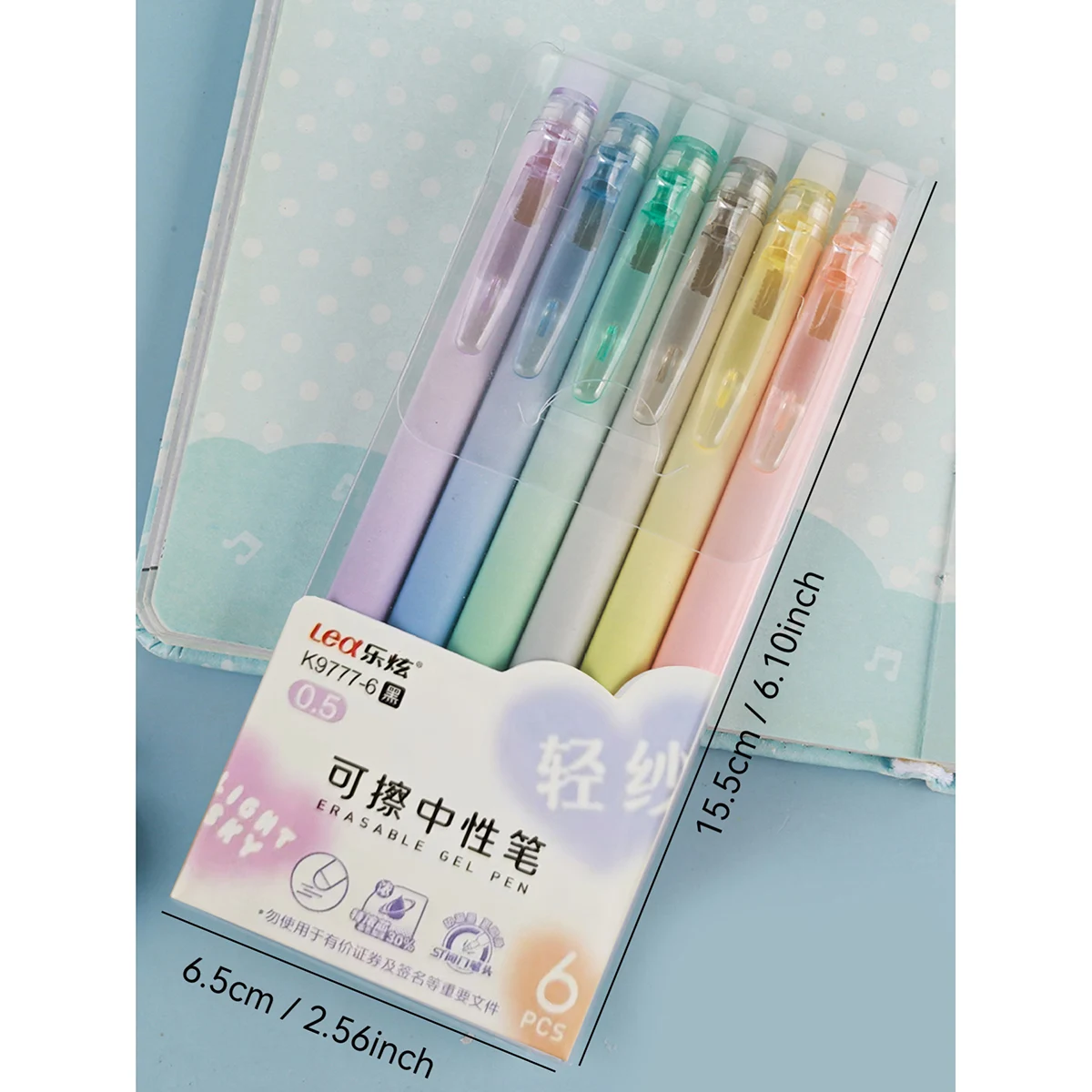 6Pcs/Set Erasable Gel Pens Kawaii 0.5mm Blue/Black Ink Quick Drying ST Gel Pen Stationery School Supplies for Office Student