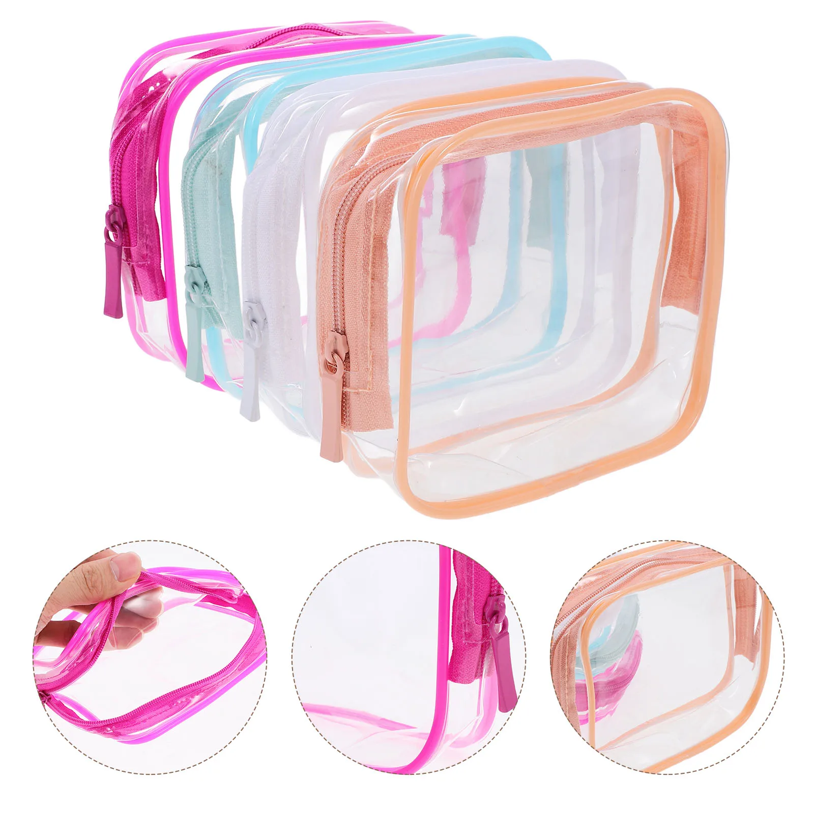 

4pcs Transparent Pvc Organizer Waterproof Travel Makeup Zipper Toiletry Pouch For Women Lightweight Portable Makeup