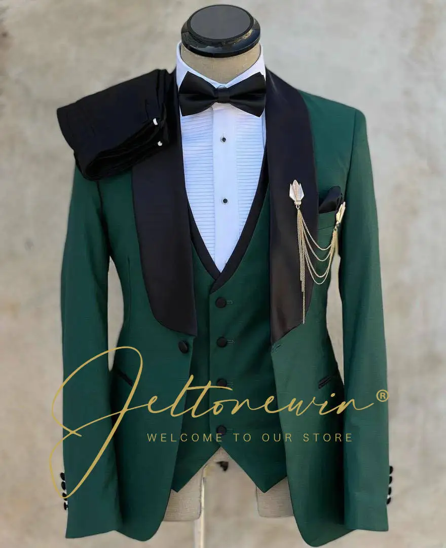 

Dark Green Mens Suits 3 Pieces Wedding suits For Men Tuxedos Groom Wear Tailor Made Suit Jacket Pants Vests Costume Homme 2024