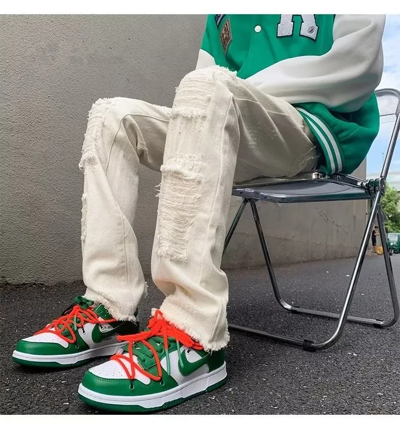 2024 spodnie y2k Streetwear weiß schlank zerrissen gestapelte Jeans Hosen für Männer Kleidung Gothic gebürstet lange Hosen Pantalones Hombre – Detail 33