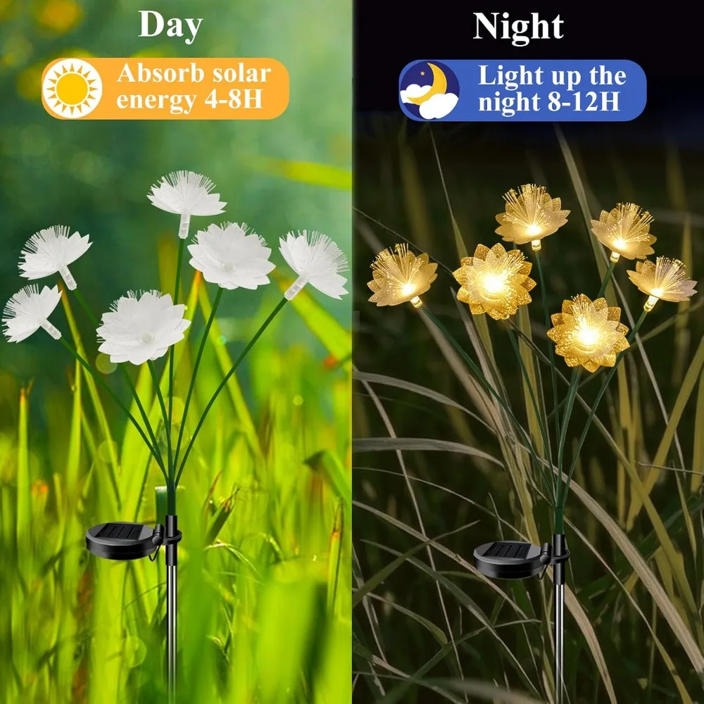 Solar Garden Lights 6/8Head Simulation Fiber Optic Flower LED Lights Garden Yard Lawn Night Lights Patio Pathway Decoration Warm