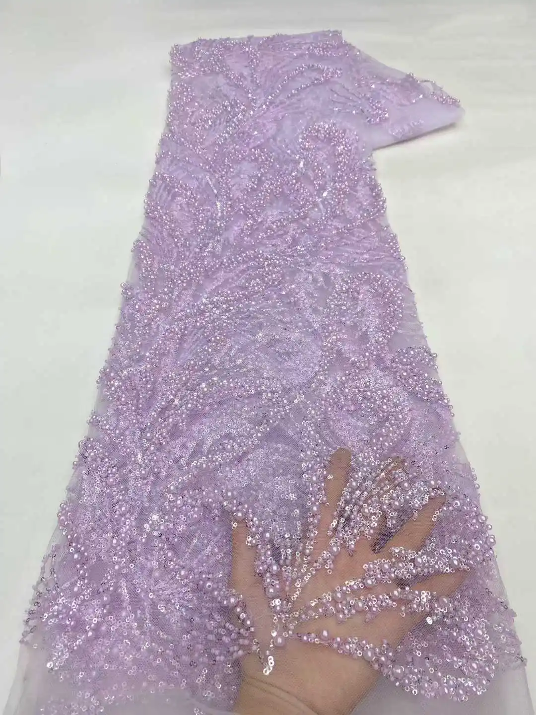 

African French Mesh Lace Beads Fabric Luxury Nigerian Net Lace with Sequins Wedding Dresses For Women High Quality 5yards