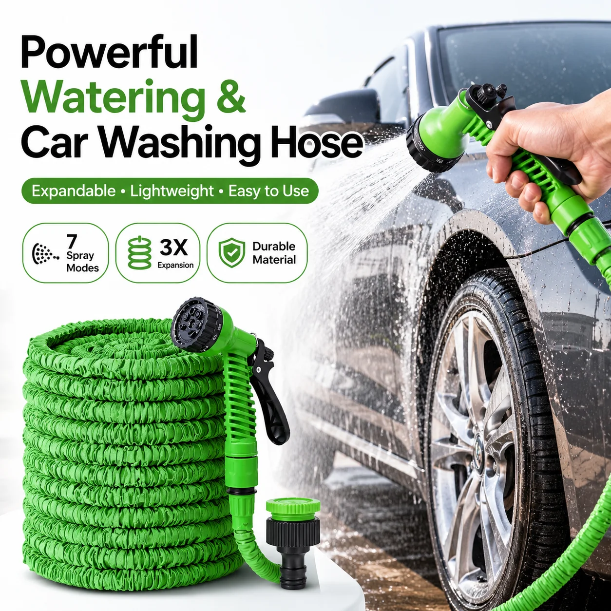 Manguera de Jardín Retráctil con Pistola de Agua de Alta Presión, Manguera Mágica Resistente para Lavado de Autos, Riego de Jardín y Limpieza del Hogar