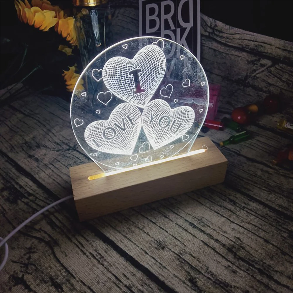 Drewniana podstawa do lampy LED prostokątna podstawa świetlna USB 3D LED DIY lampka nocna podstawa do lampy litera z żywicy szkło akrylowe sztuka z