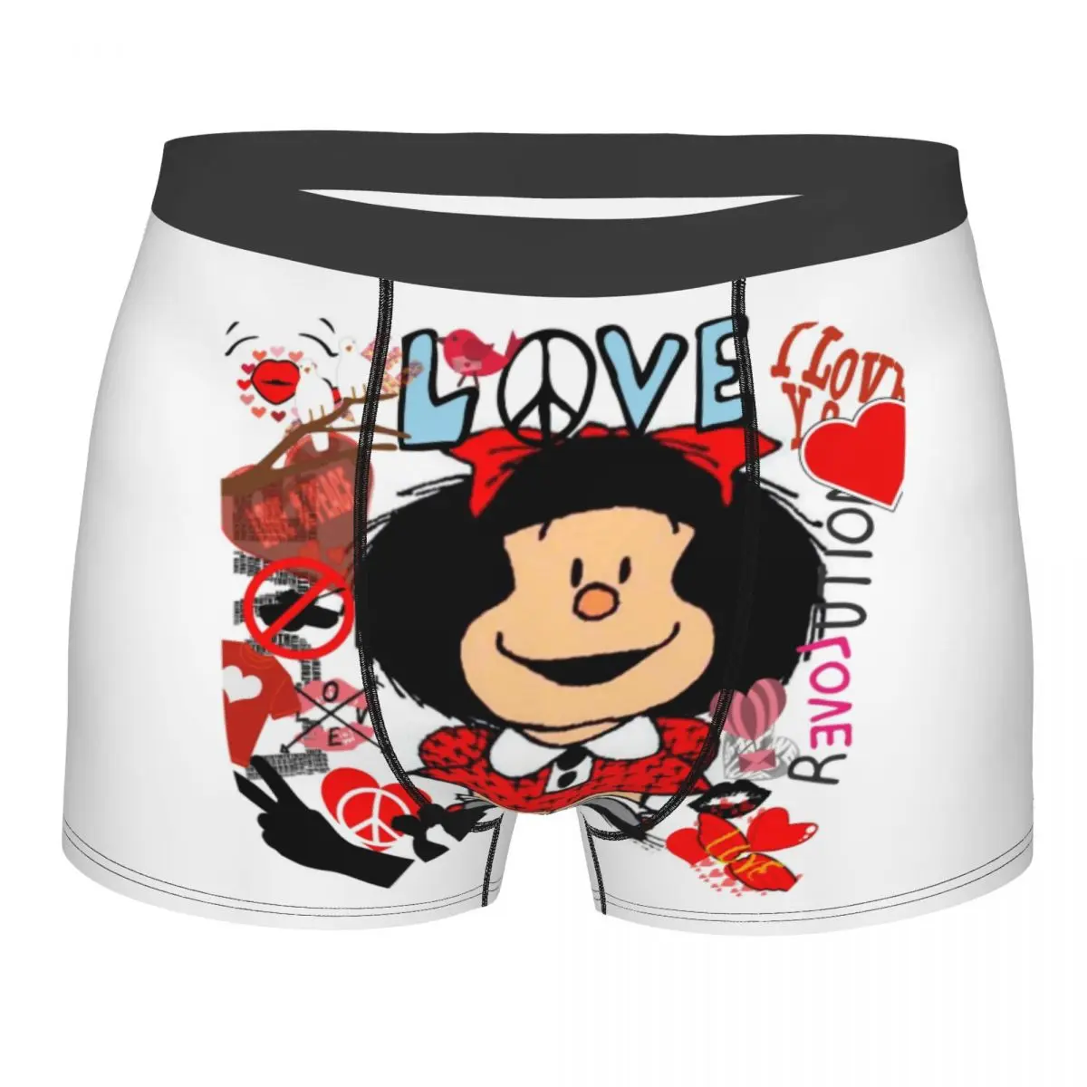

Мужские трусы-боксеры Custom Love And Mafalda Surrounded By Hearts, дышащие, с рисунком в стиле манга, с изображением персонажей Quino Manga