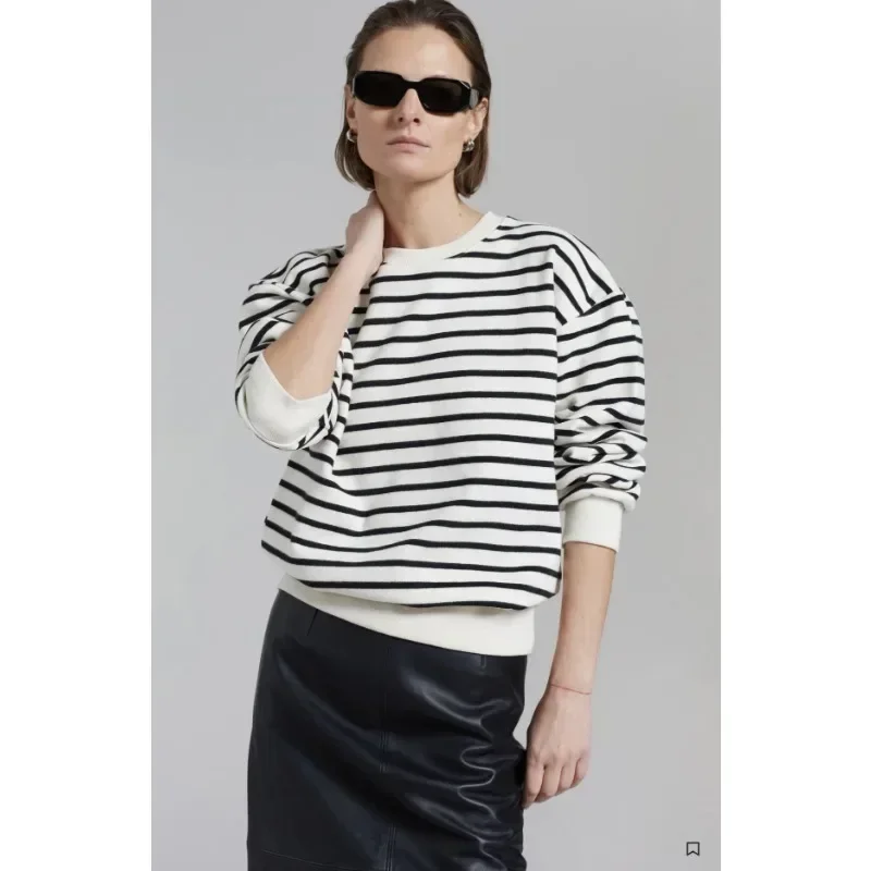 

FKS@ 2024 Autumn New Silhouette Loose Striped Round Neck Sweater with Unique Design and Contrast Color Top