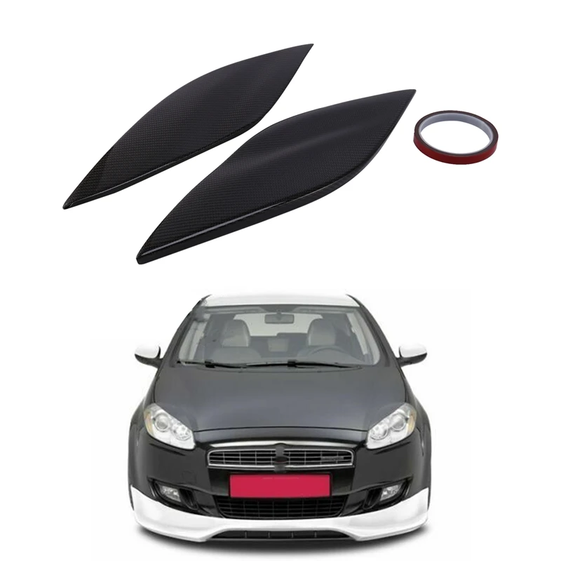 Car Headlight Eyebrows Eyelids Carbon Fiber Stickers Trim Cover Headlight Lid For FIAT BRAVO 2007+