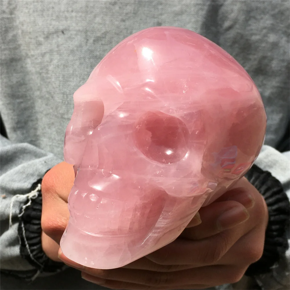 Natural Rose Quartz Crystal Hand Carved Skull Carving Reiki Healing Skulls For Decorate