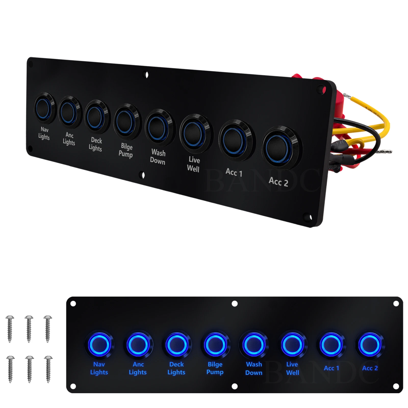 IP67 Waterproof Marine Switch Panel 8 Way Acrylic Panel with ATC/ATO Fuse Holder & Blue LED Backlit For Car RV Truck Jeep Boat