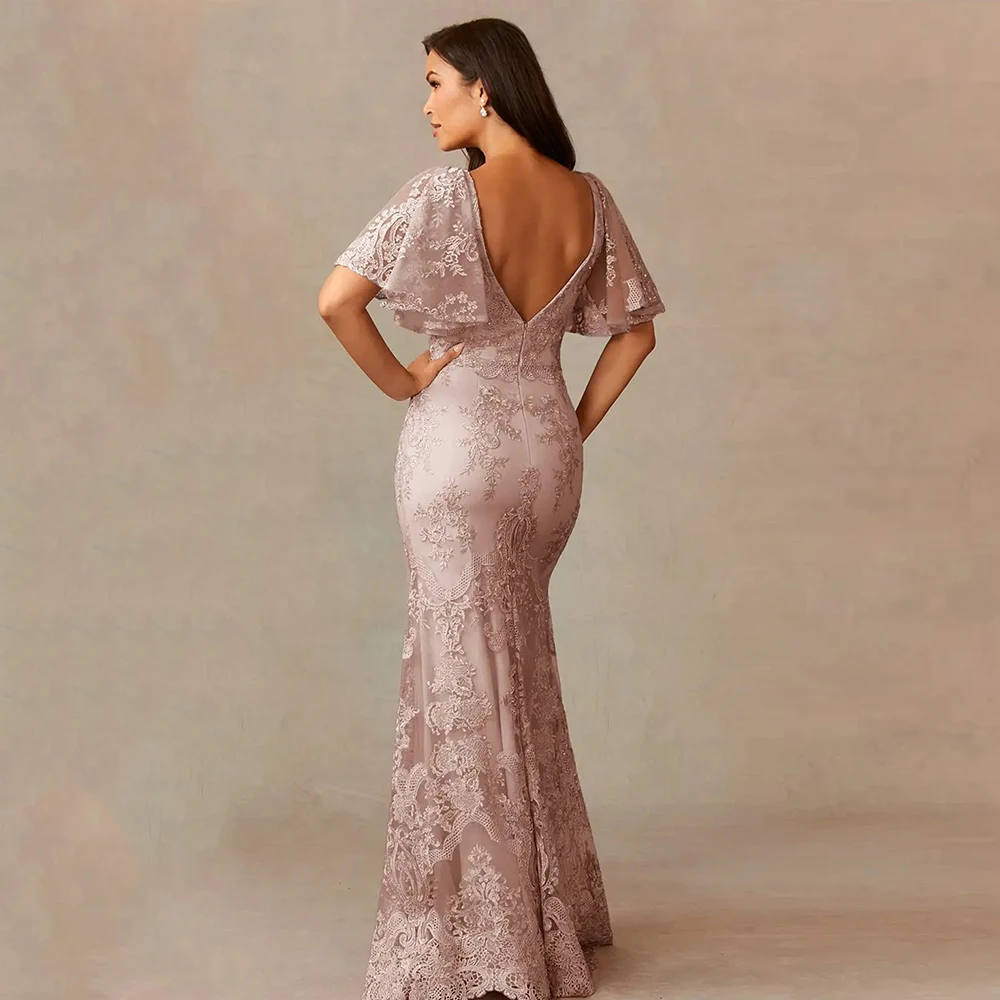 Vestidos de mãe de noiva de renda de luxo personalizados para mulheres meia manga sem alças vestidos de festa de casamento com renda robe de soirée