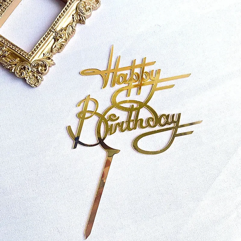 Neuer Kreativer Happy Birthday Tortendekoration Gold Hochwertiger Acryl-Kuchenaufsatz für Kinderpartys Babyparty Backzubehör Geschenke – Detail 4