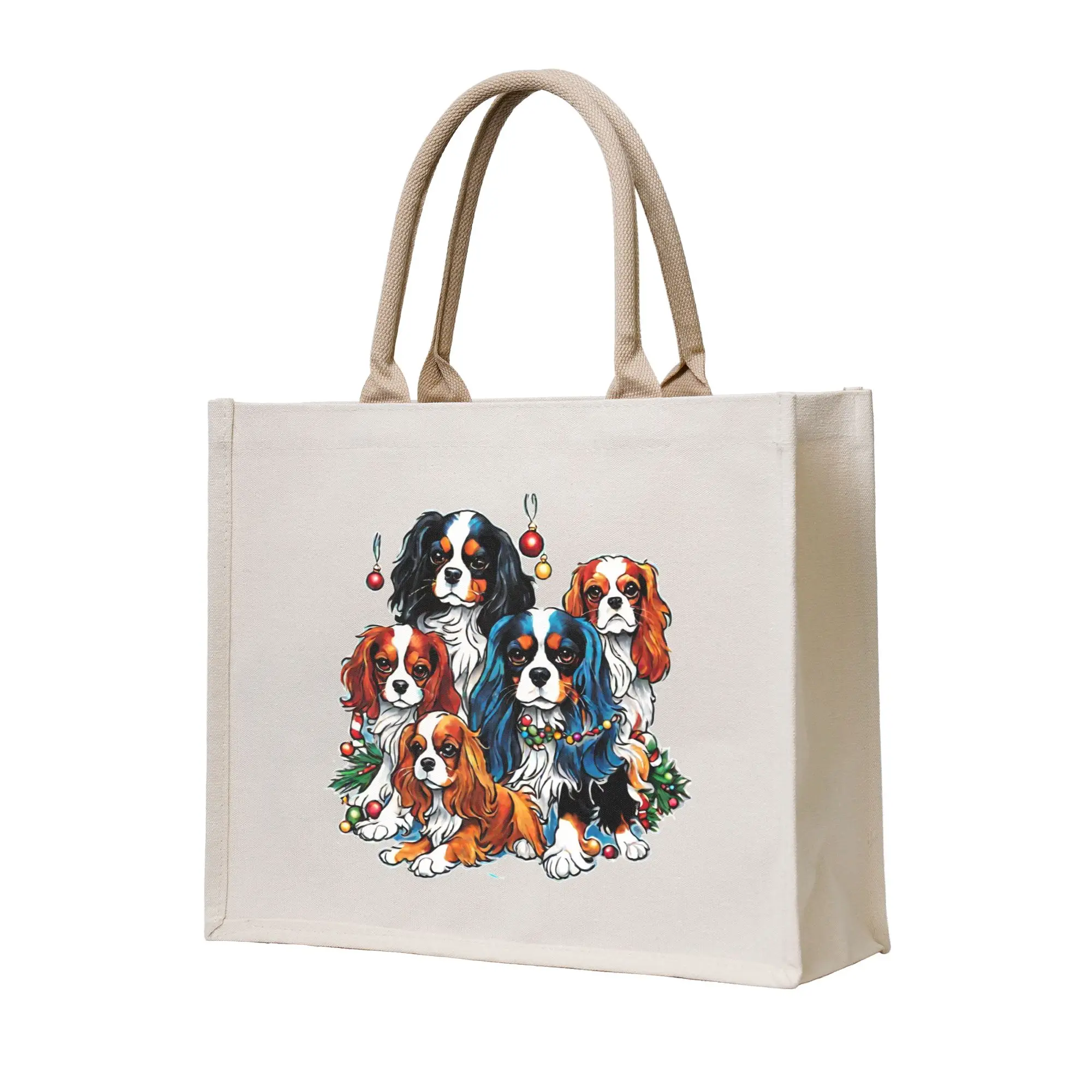 Kawaii Dog The Cavalier King Charles Spaniel  Shopping Tote Bags Portable  Cute Puppy  Grocery Shoulder Shopper Bag