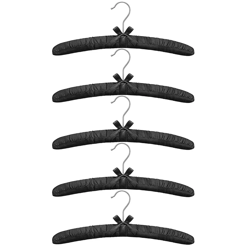 5 Pieces Of Women's Satin Padded Hangers, Non-Slip Thick Foam Black Hangers, Suitable For Coats, Shirts, Sweaters