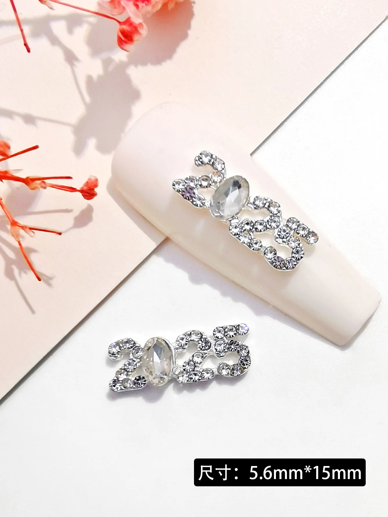 5PCS Gold Silver 2025 Design Nail Charms Jewelry Luxury Alloy Diamond Nail Art Decorations DIY 3D Luxury New Year Supplies Parts