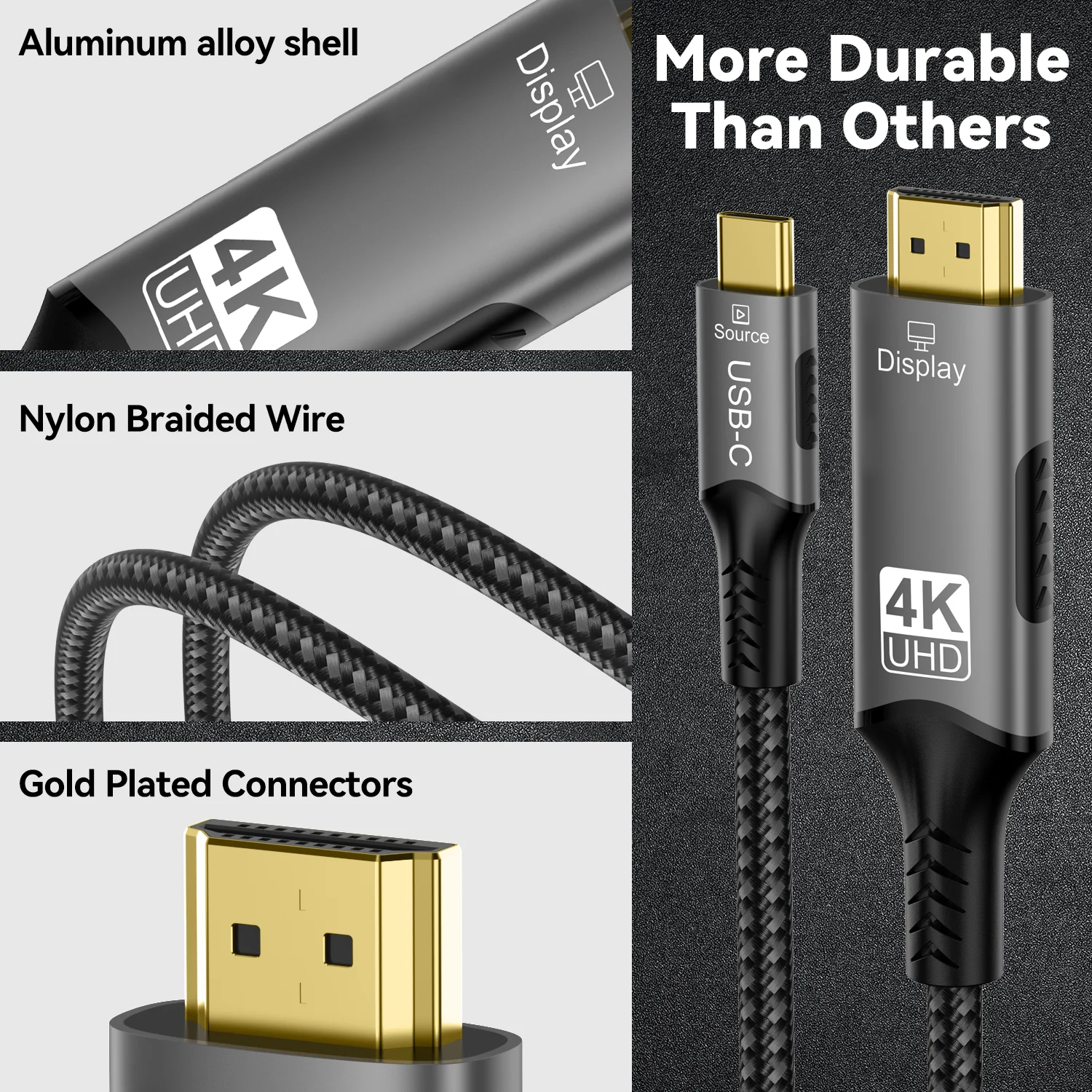 USB-C zu HDMI Kabel 4K@60Hz für Thunderbolt 3/4/5 MacBook Pro iMac iPad Pro Typ-C zu HDMI 2.0 Kabel – Detail 7