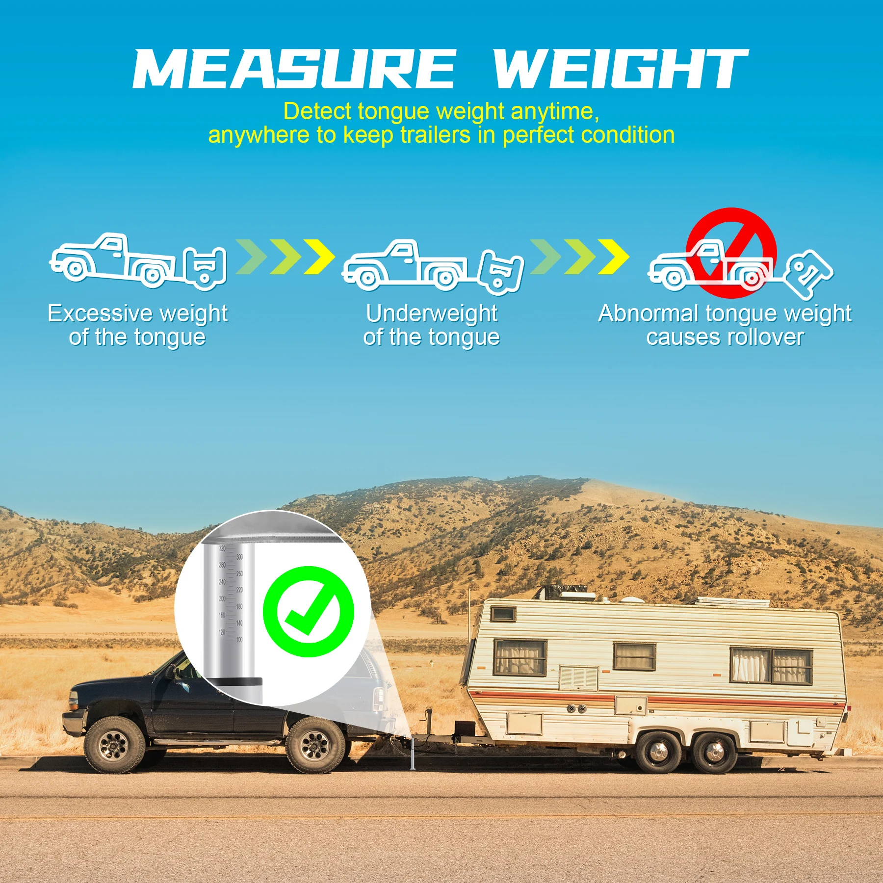 350KG Trailer Tow Ball Tongue Scale Caravan & Trailer Nose Weight Indicator Gauge Scales RV Camper Boat Driving Accessories