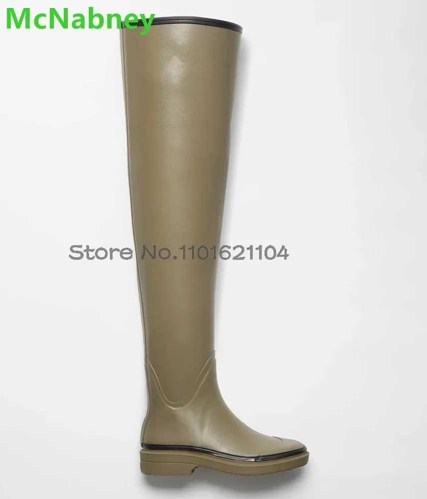 2025 New Rubber Rain Boots For Female Women Autumn And Winter Super Long Round Toe Knee Over Knee Solid Elegant Fashion Boots