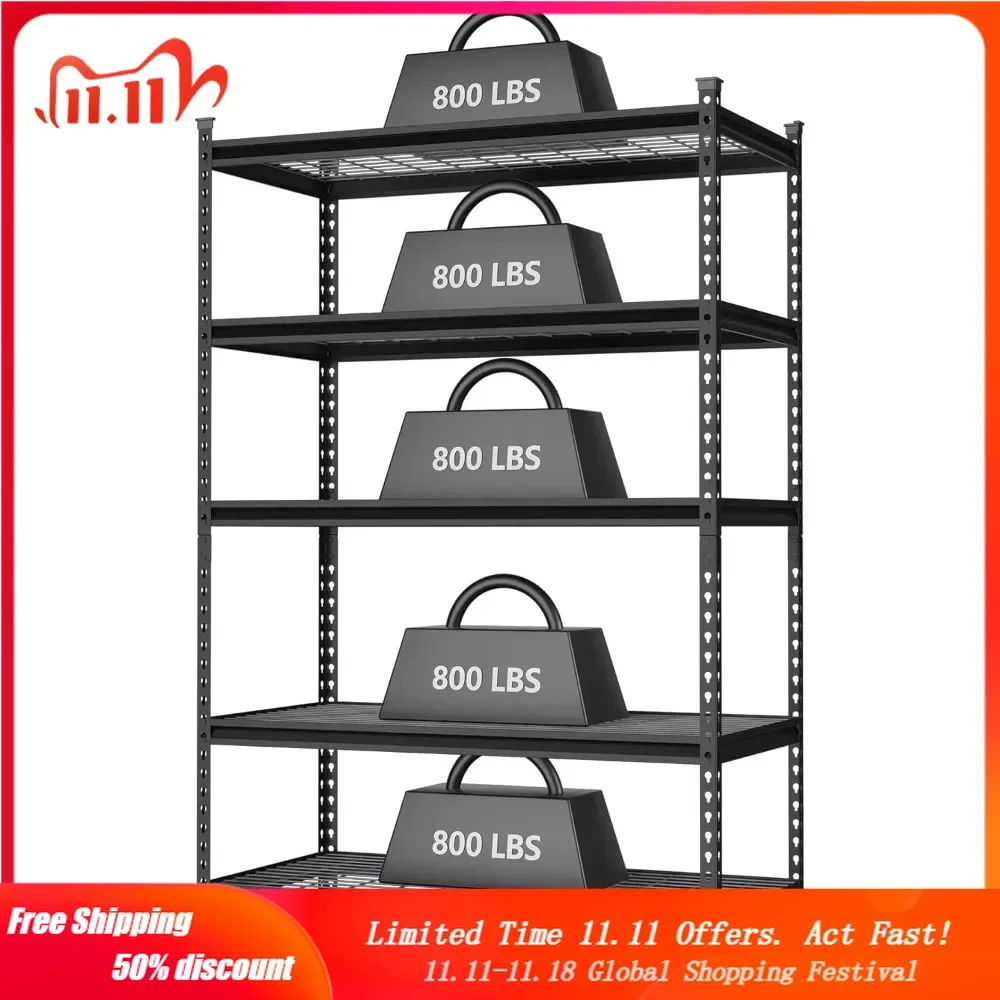 5-Tier Metal Shelving Unit, 48”W x 24”D x 72”H, Heavy Duty Adjustable Storage Rack, 4000 lbs Load Capacity (Total)