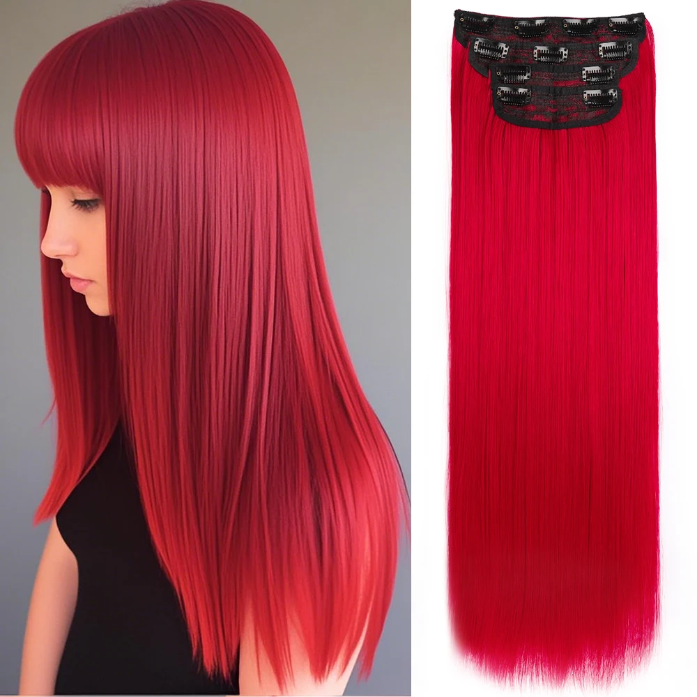 

Clip in Black Hair Extensions 22 Inch 4Pcs Thick Straight Hairpieces